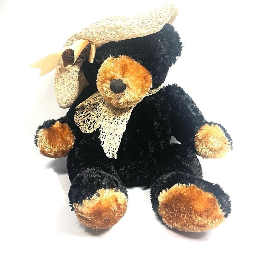 Dan Dee Collectors Choice Black & Brown Teddy Bear Plush 11" Squishy Hat Scarf
